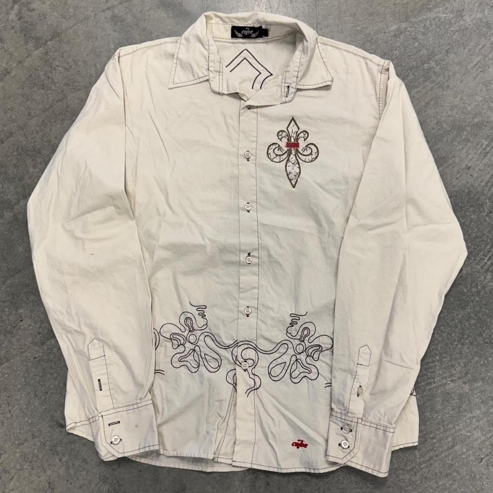 Y2K Cross Embroidered Button Up Shirt Code Seven Gothic Grunge Studded XL